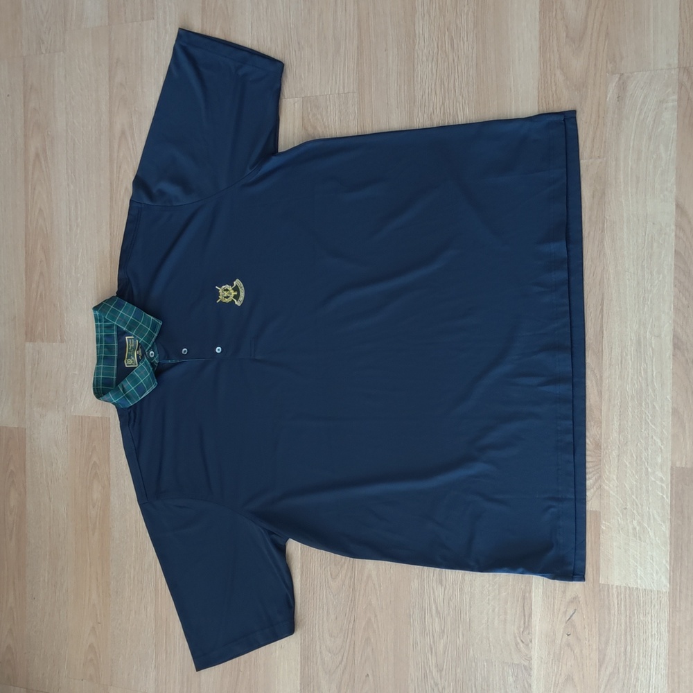 St Andrews Links Tartan Collection Golf Polo Shirt Navy Tartan Collar 2XL